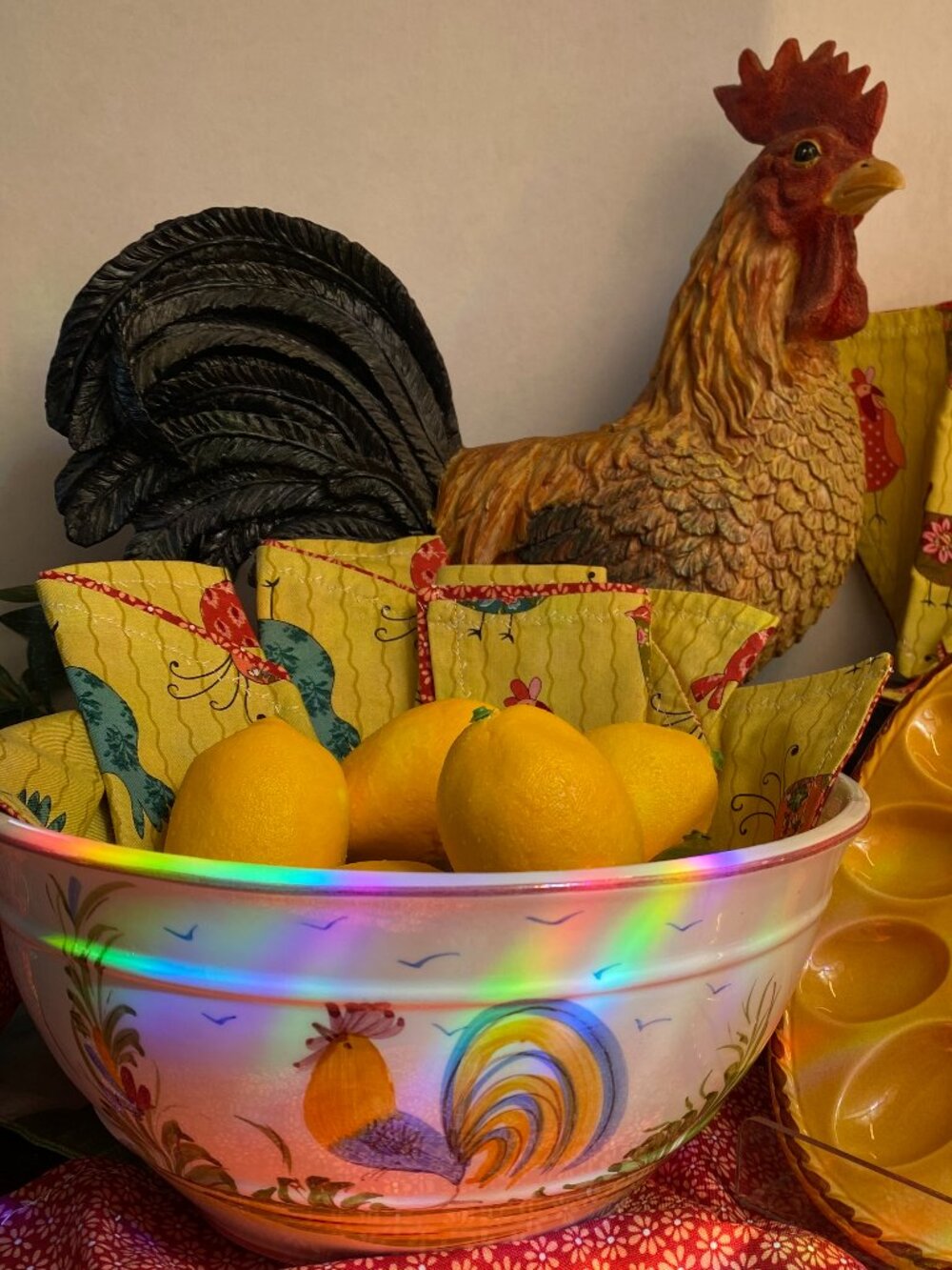Vintage Roosters by Jay Willfred Salad Bowl 508 Hand Painted in Portugal 1980's